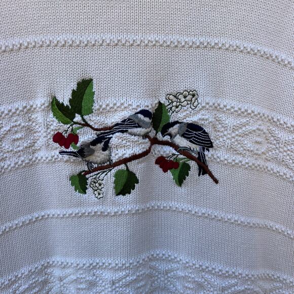 Vintage Cabelas's Birds on a Branch Blue Jays Holly Knit Cottagecore Sweater LG - Picture 2 of 6